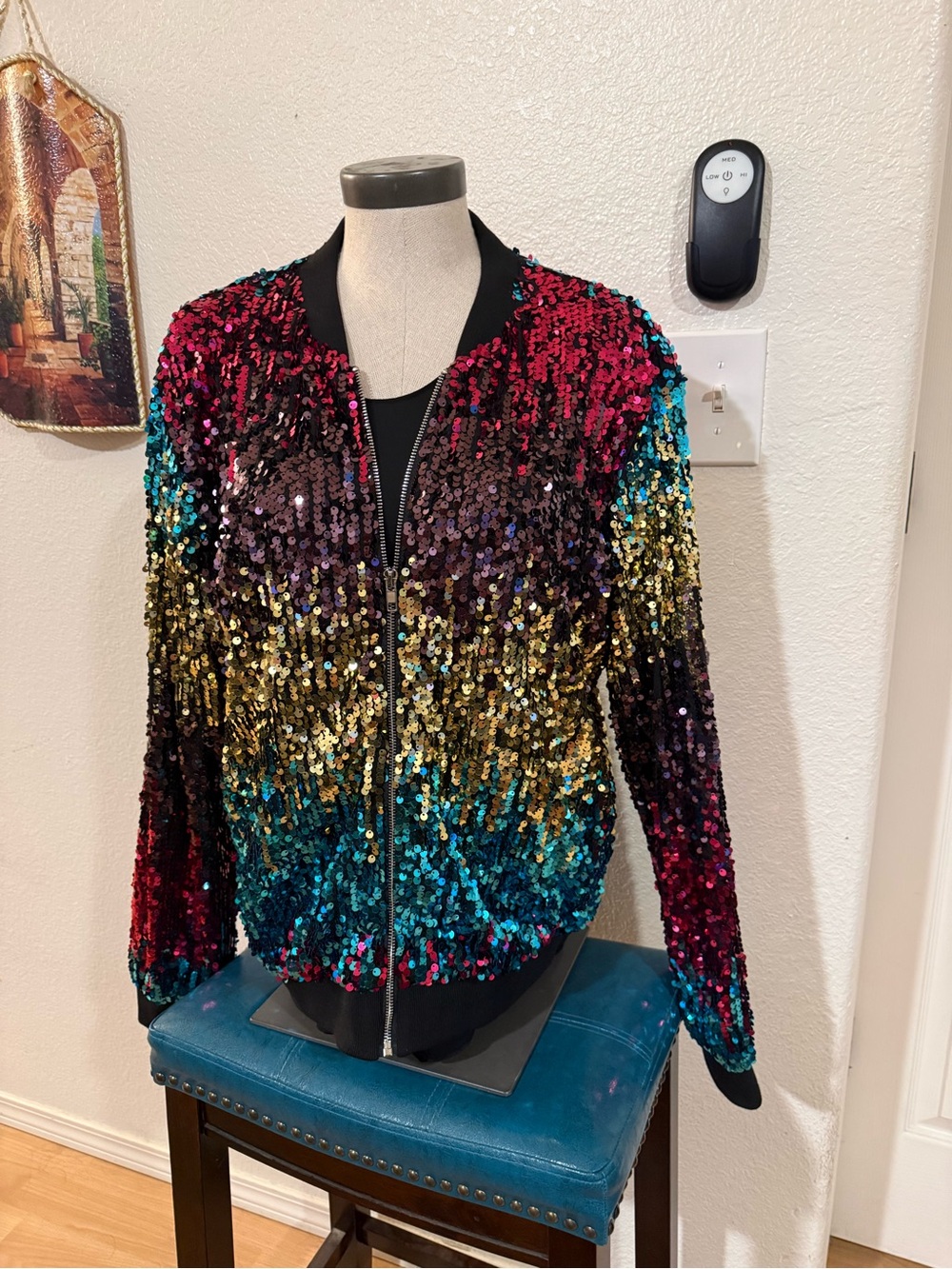 anna-kaci | Sequin Ombre Bomber Jacket - Multicolor - Picture 3 of 5